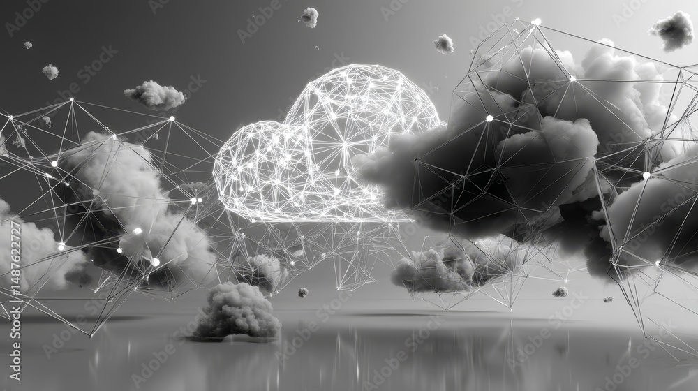 Poster low polygonal wireframe style cloud data computing technology. cloud network connection. vector illu