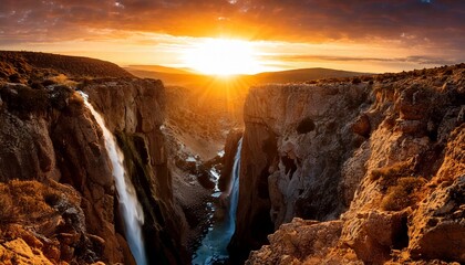 Fototapeta premium Espectacular paisaje de cañón con cascada oculta al atardecer