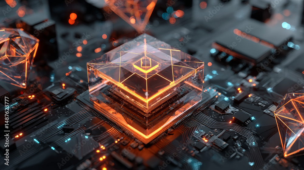 Poster abstract cpu circuit board technology background. futuristic computer microchip processor. illustrat