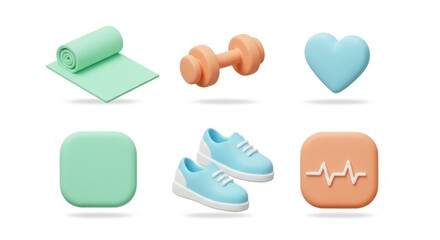 Fototapeta premium 3D Fitness Icons: Health and Wellness Essentials