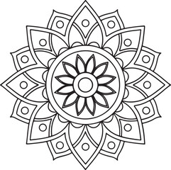 Printable Floral Mandala – Symmetrical Black and White Line Art