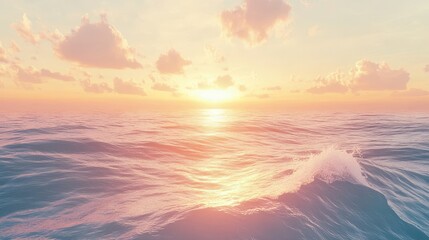 Obraz premium Serene Sunset Ocean - Peaceful ocean waves at sunset, calm water, soft light, beautiful sky, tranquil scene