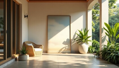 Modern Indoor Outdoor Patio with Plants and Furniture