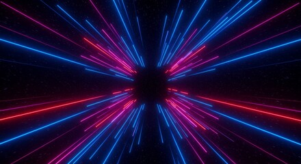 Naklejka premium Neon lines radiating from a central point in a dark space