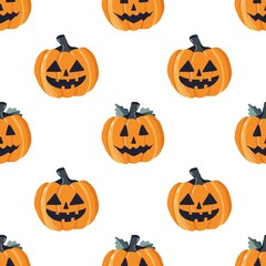 Seamless Halloween pattern with cute pumpkins and happy ghosts in cartoon style, perfect for kids, stickers, wrapping, and fabric design