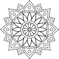 Printable Floral Mandala – Symmetrical Black and White Line Art