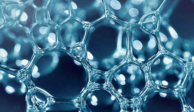 soap foam compounds under a microscope on a dark blue background