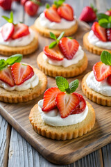 Biscuits with cream and sliced strawberry toppings delicious dessert