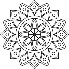 Printable Floral Mandala – Symmetrical Black and White Line Art