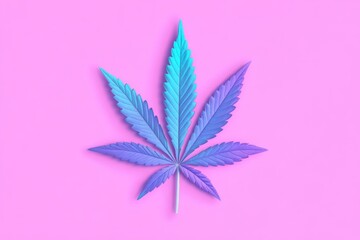 Vibrant Cannabis Leaf on Pink - A stylized cannabis leaf in shades of blue and purple against a pink background. Modern, minimalist design