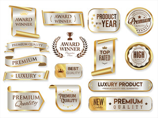 Top rated and award winner gold and silver badge and emblem collection stock illustration