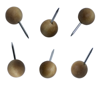 Set of wooden paper pins on transparent background png file.