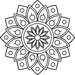 Printable Floral Mandala – Symmetrical Black and White Line Art