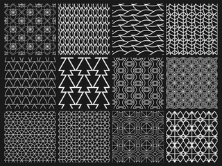 Geometric Black and White Seamless Pattern Set Minimal Abstract Line Art Backgrounds Collection