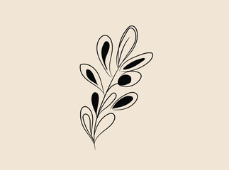 Abstract Minimalist Black Line Art Floral Branch Design Element
