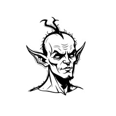 Intricate Line Art Depicting a Fantasy Creature with Sharp Facial Features