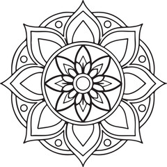 Printable Floral Mandala – Symmetrical Black and White Line Art
