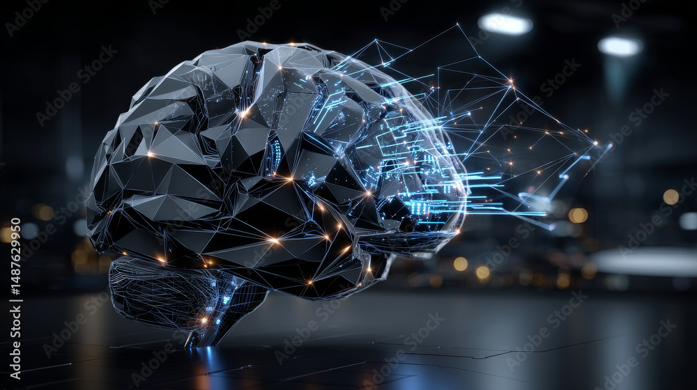 Poster a 3d ai brain with artificial intelligence, neural network, digital data, and computer technology co