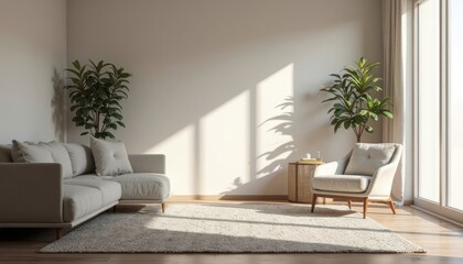 Living Room Sofa Armchair with Plants and Sunlight