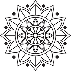 Printable Floral Mandala – Symmetrical Black and White Line Art