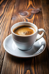 Obraz premium Cup of coffee served on transparent saucer hot fresh beverage