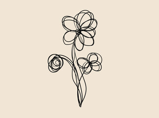 Abstract Minimalist Line Art Flower Drawing Botanical Illustration