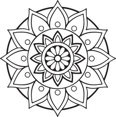 Printable Floral Mandala – Symmetrical Black and White Line Art