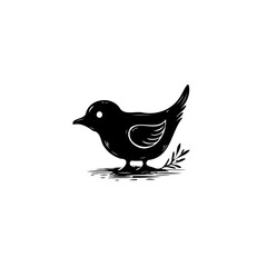 Stylized black bird illustration with white details on a solid background