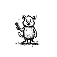 Obraz premium Whimsical illustrated creature making bubbles in monochrome outline art