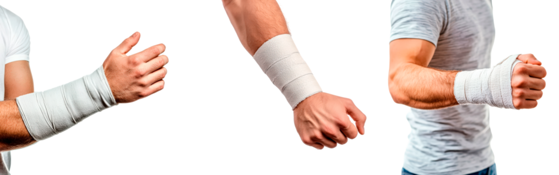 Injured Hand with White Arm Cast Bandage. PNG 
