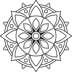 Printable Floral Mandala – Symmetrical Black and White Line Art