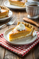 Slice of pie served on plate sweet homemade baked dessert treat