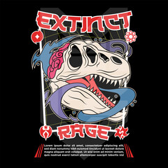 Hand Drawn Streetwear T-Rex Skull Vector Illustration