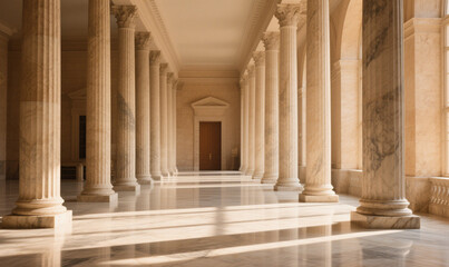 Grand Classical Interior with Tall Elegant Columns and Soft Natural Light