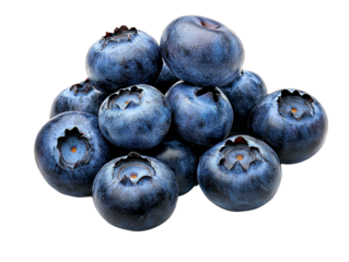 A handful of fresh blueberries with a deep purple hue, isolated on a transparent background, PNG file.