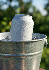 Naklejka premium Iced Aluminum Can in Galvanized Bucket