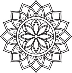 Printable Floral Mandala – Symmetrical Black and White Line Art