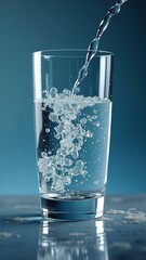 Water droplets splashing into a glass of water