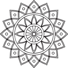 Printable Floral Mandala – Symmetrical Black and White Line Art