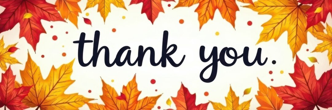 Hand-drawn "thank you" amidst fall leaves, minimalist style , thank you, rustic, appreciation