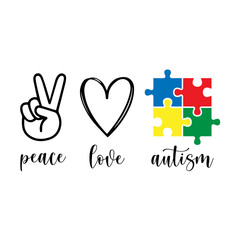 Peace love autism svg cut file. Isolated vector illustration.