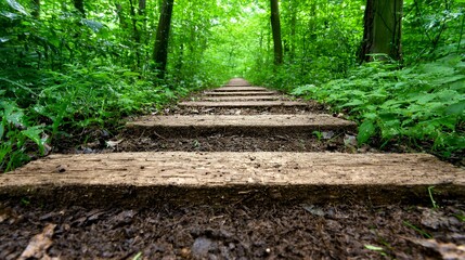 Wooden Steps in Lush Forest