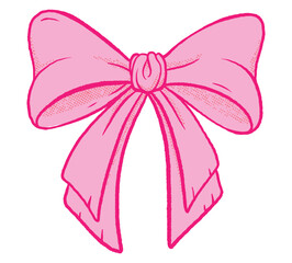 Lovely pink bow with soft shading in cartoon style, hand-drawn illustration. Playful ribbon isolated on white background