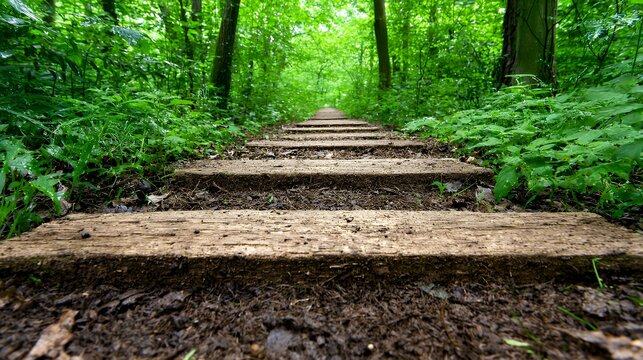 Wooden Steps in Lush Forest