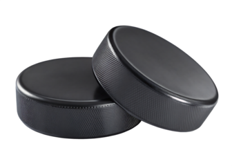 Two ice hockey puck isolated on white background PNG 