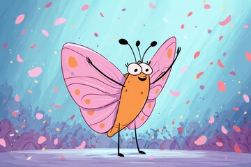 Animated butterfly character performing on a stage.