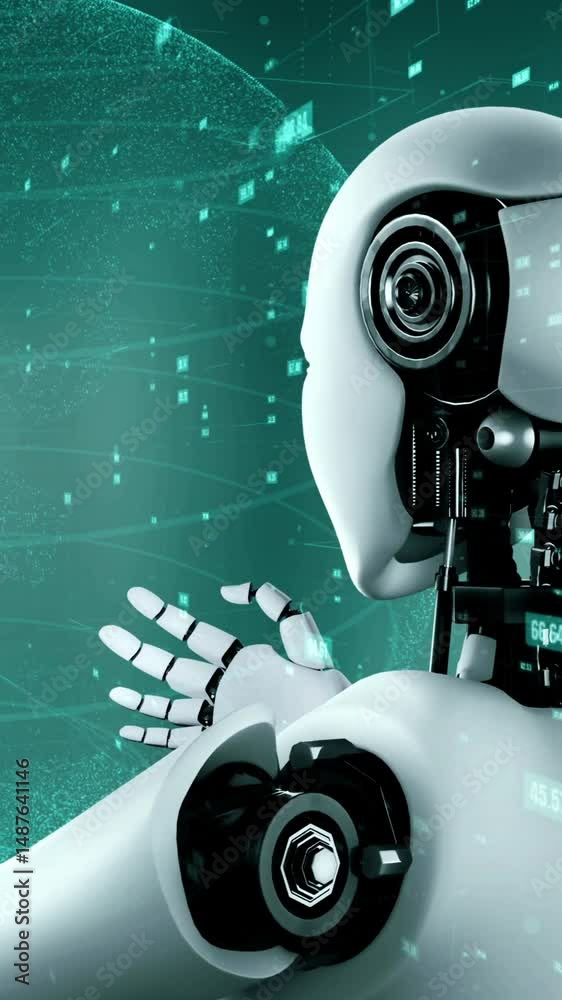 Poster futuristic robot artificial intelligence huminoid ai data analytic technology development and machin