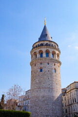 Fototapeta premium Galata Tower and its golden horn in detail closeup, Istanbul, Turkiye 