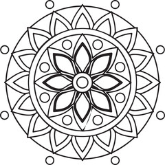 Printable Floral Mandala – Symmetrical Black and White Line Art 70