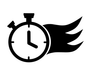 fast time icon.vector illustration of clock with burning fire